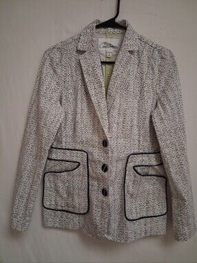 Cabi “Carole” Printed Blazer Jacket Size 2 Black & White Textured Tailored Piped